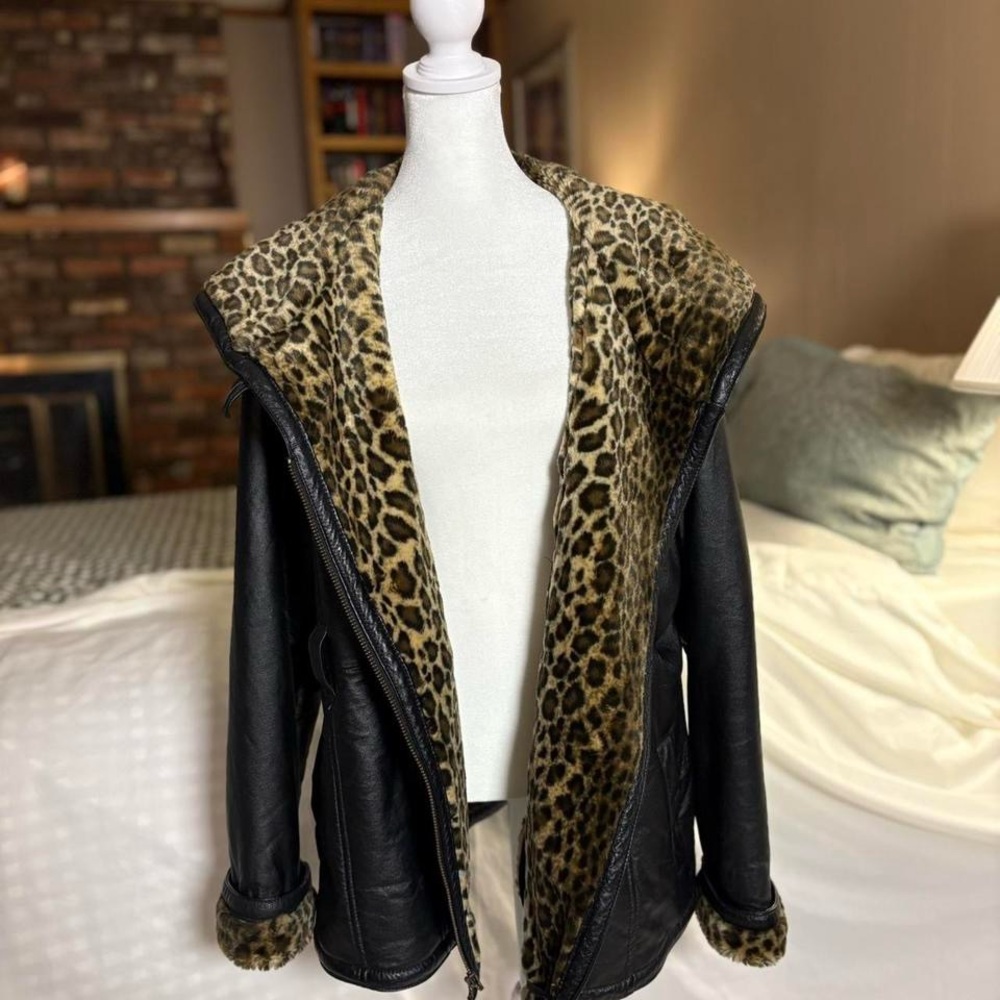 Vintage Cheetah Print Leather Jacket - L
